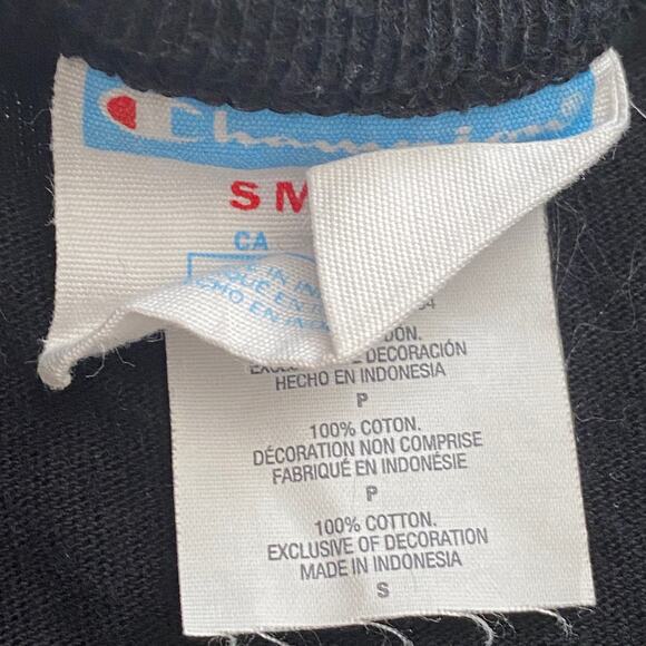 Champion Men's Size Small Black Short Sleeve Crew Neck Cotton Logo Casual Shirt - Picture 4 of 6